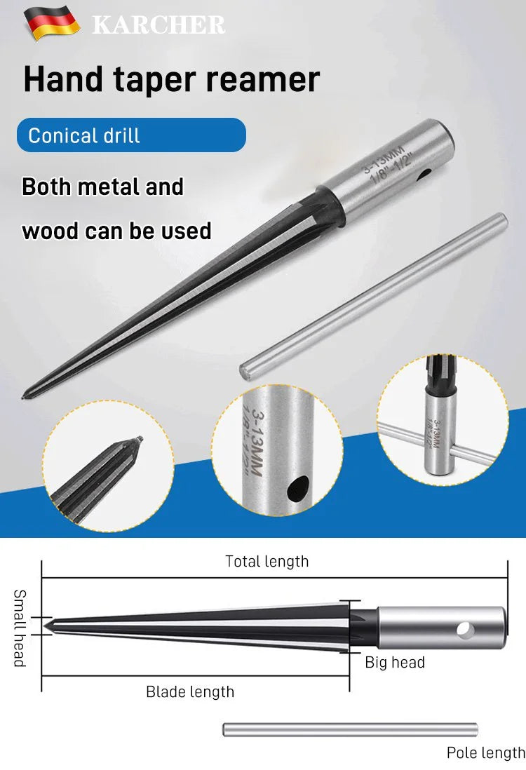 Tapered Reamer Set with T-Handle and Carbon Steel Construction