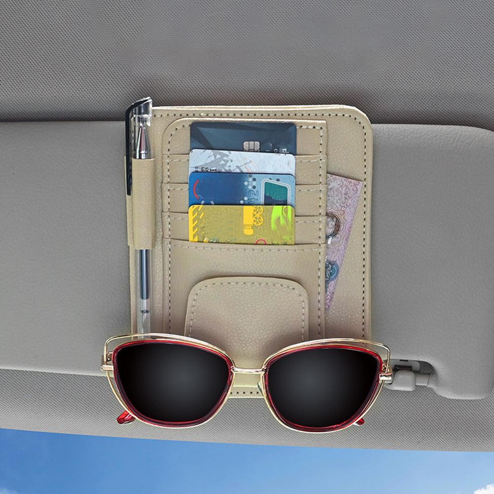 Leather Car Sun Visor Organizer Multi-Pocket