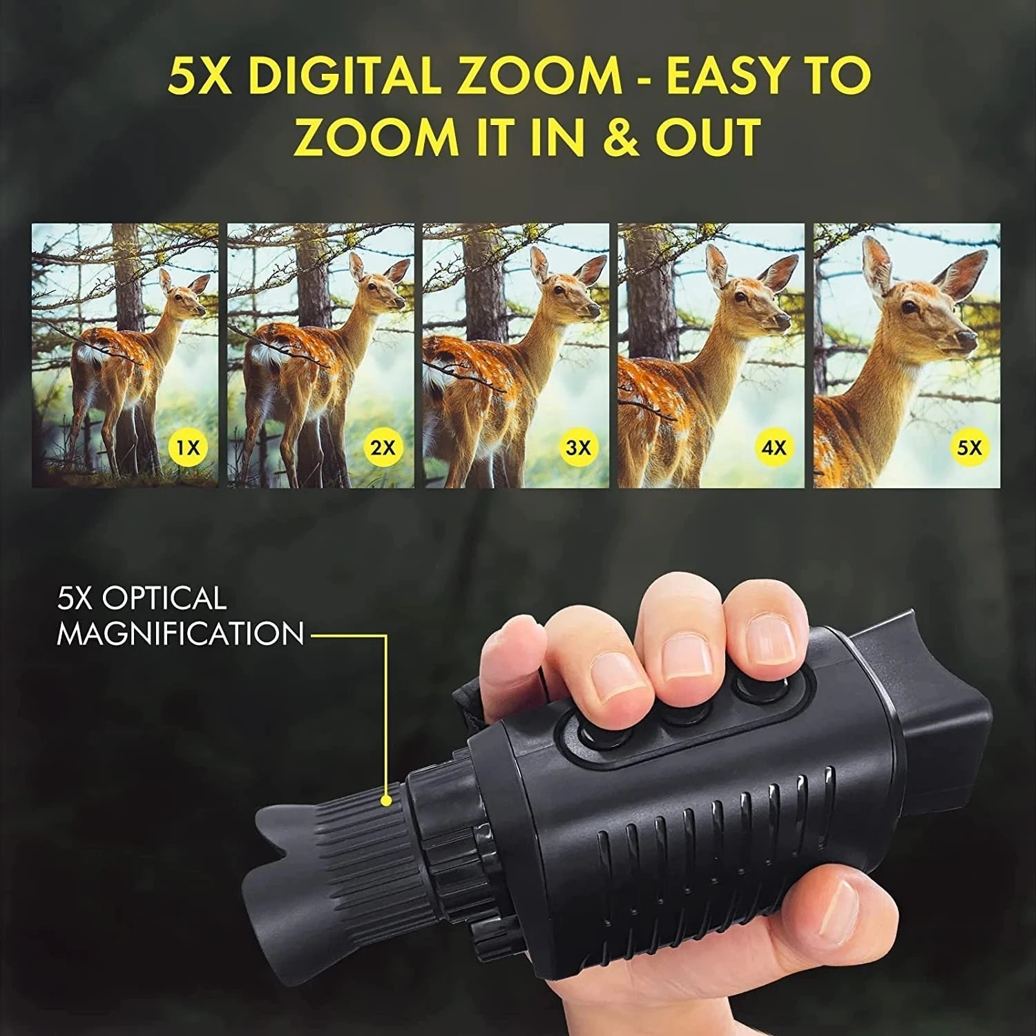 Monocular Night Vision Scope with 5X Zoom & Infrared