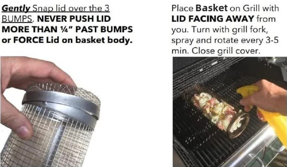 Rolling Grill Basket - SUS304 Stainless Steel Barbecue Cooking Grill Grate - Outdoor Round BBQ Campfire Grill Grid - Camping Picnic Cookware