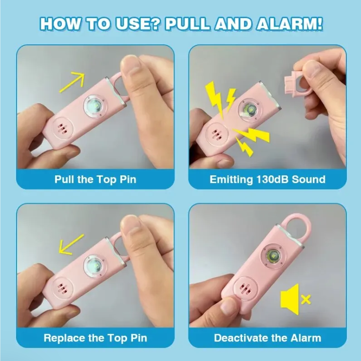 Women’s Self Defense Alarm Keychain – 130dB Personal Safety Alarm with Rechargeable LED Light