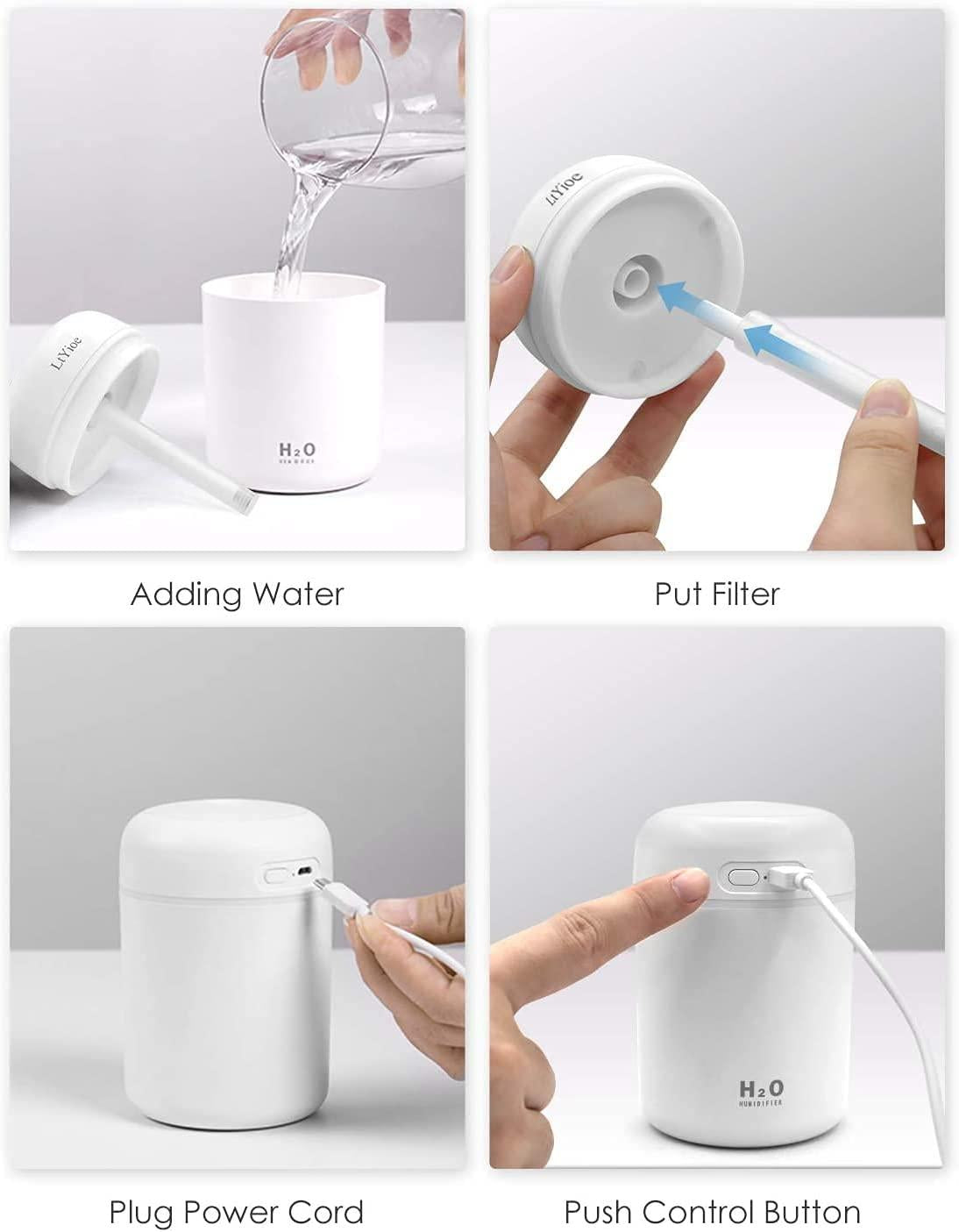 Breezee Portable Air Humidifier, 300ml Mini Portable Humidifier with Multicolor LED Night Light