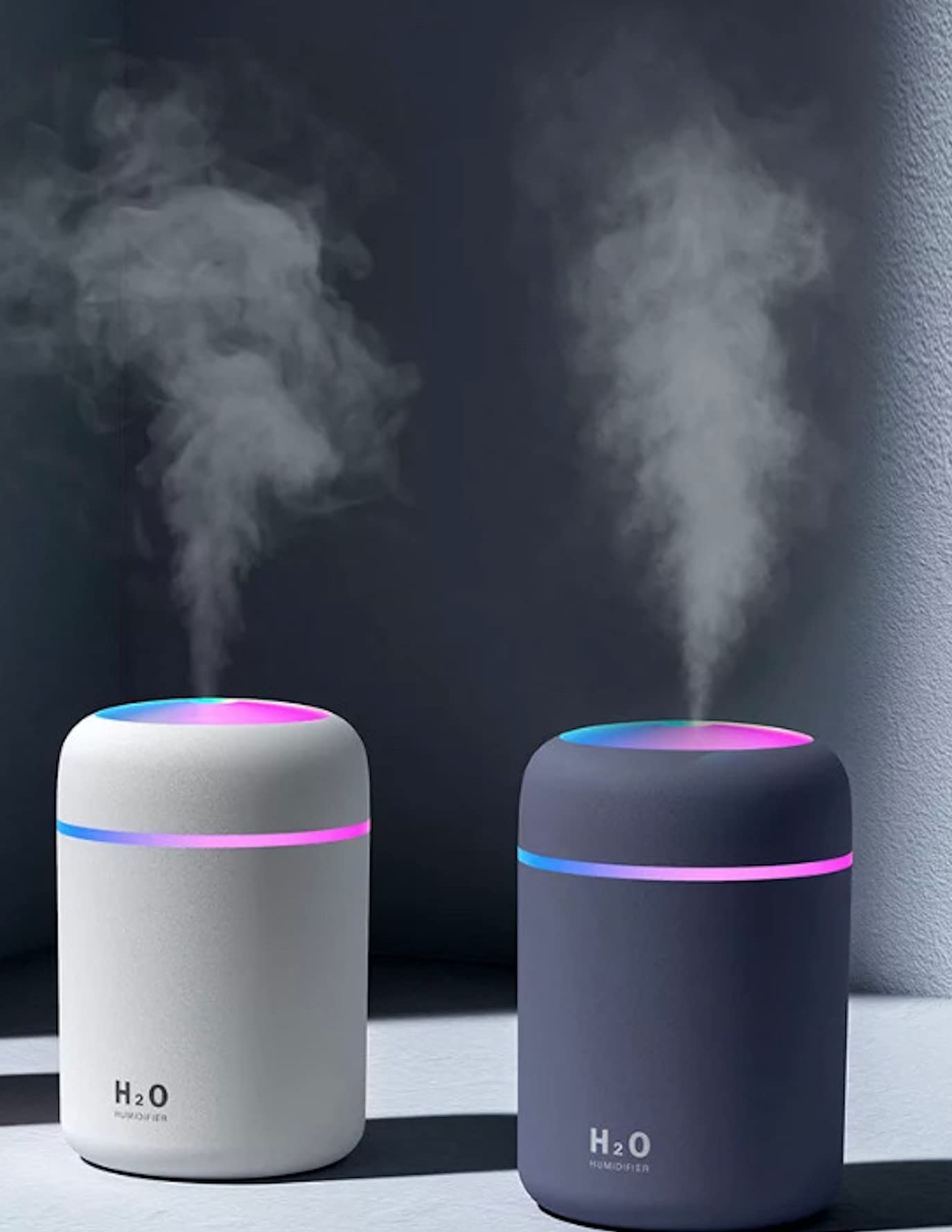 Breezee Portable Air Humidifier, 300ml Mini Portable Humidifier with Multicolor LED Night Light